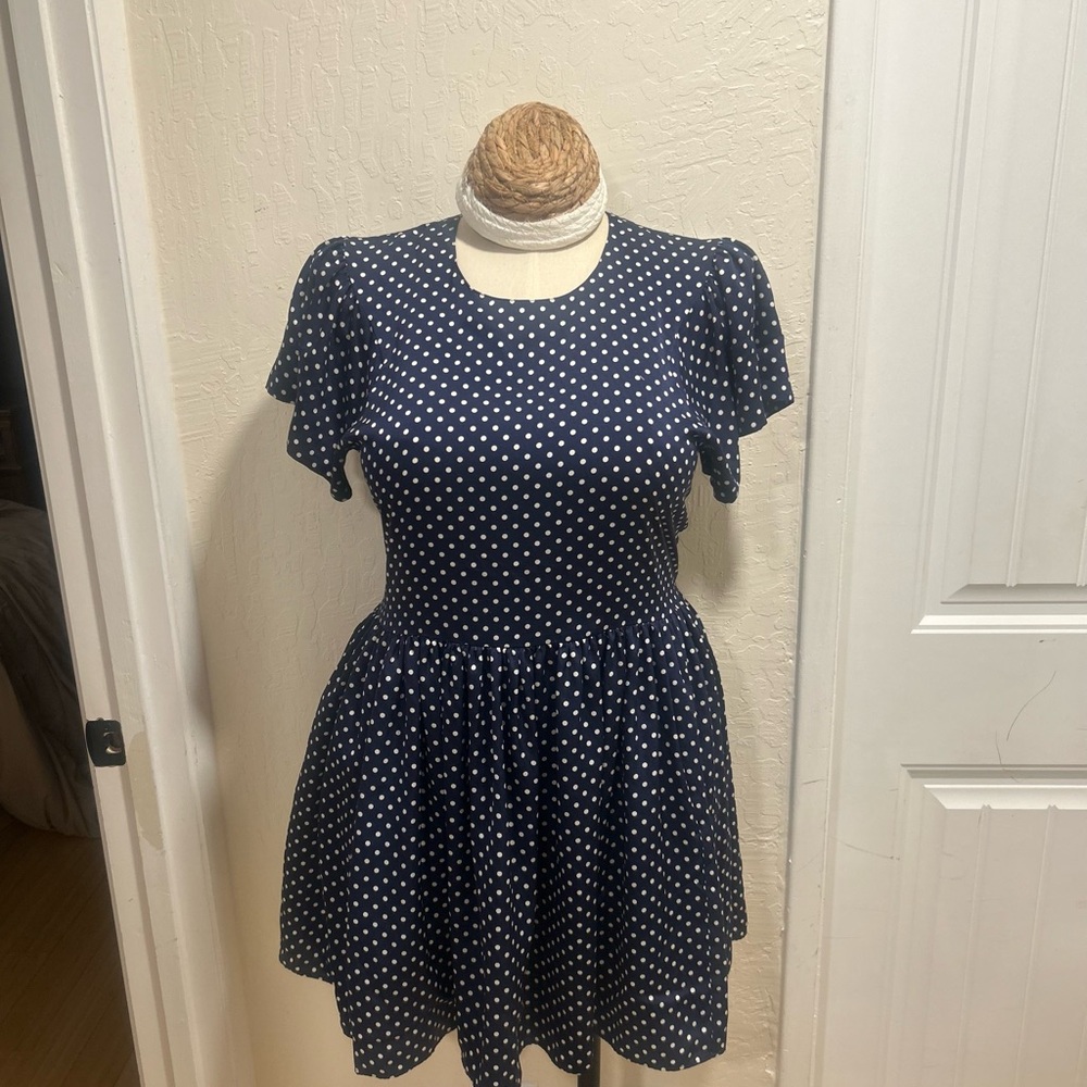 Chloë Sevigny for Opening Ceremony Blue and White Polka Dot Dress Size L